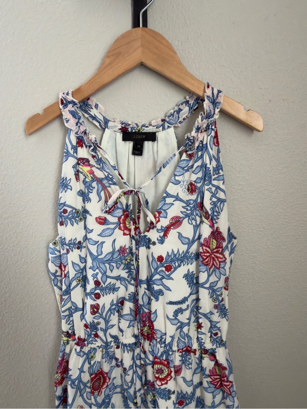 J. Crew Floral Tie-Front Maxi Dress in White with Blue & Red Print - 00 - Picture 4 of 12